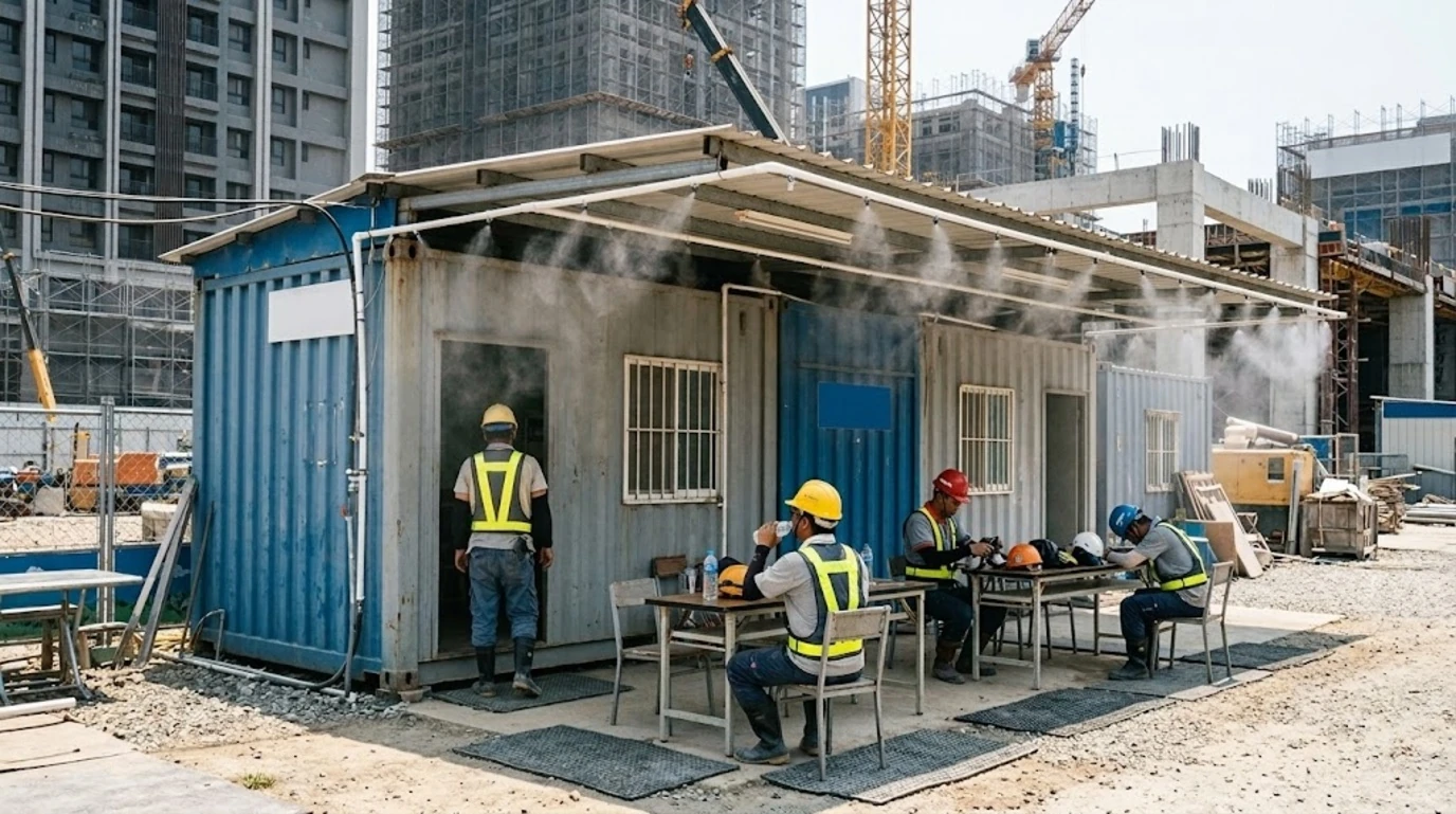 工人休息區噴霧降溫